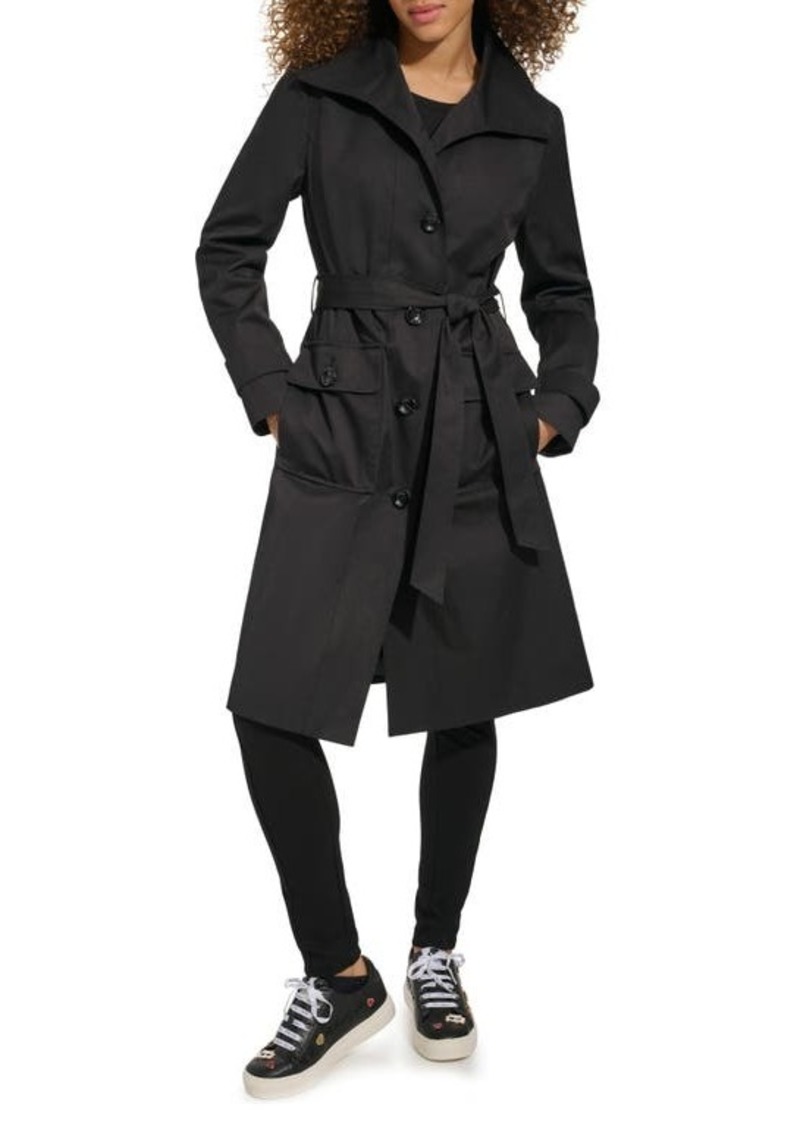Karl Lagerfeld Paris Wing Collar Belted Single Breasted Trench Coat