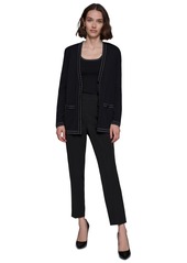 Karl Lagerfeld Women's Contrast-Stitch Button-Up Cardigan - Bk/sf Wht2