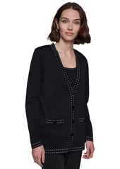 Karl Lagerfeld Women's Contrast-Stitch Button-Up Cardigan - Bk/sf Wht2