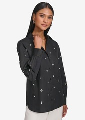 Karl Lagerfeld Women's Cotton Embellished Long-Sleeve Blouse - Black