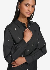 Karl Lagerfeld Women's Cotton Embellished Long-Sleeve Blouse - Black