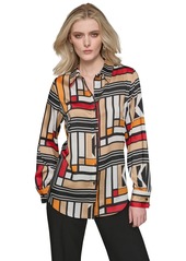 Karl Lagerfeld Women's Geo-Print Long-Sleeve Blouse - Blck Multi