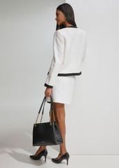 Karl Lagerfeld Womens Open Front Colorblock Tweed Blazer Sweater Knit Short Sleeve Top Colorblock Tweed Mini Skirt