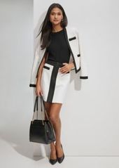 Karl Lagerfeld Womens Open Front Colorblock Tweed Blazer Sweater Knit Short Sleeve Top Colorblock Tweed Mini Skirt