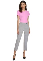 Karl Lagerfeld Women's Printed Straight-Leg Menswear Pants - Cyclamen Pink Multi
