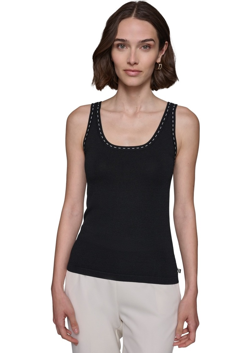 Karl Lagerfeld Women's Stitched Sleeveless Sweater-Knit Top - Bk/sf Wht2