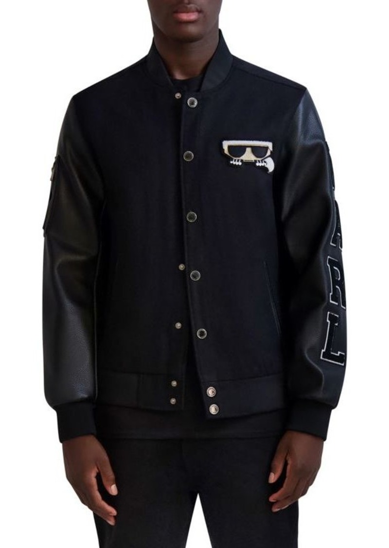 Karl Lagerfeld Logo Bomber Wool Blend Jacket