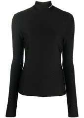 Karl Lagerfeld logo-embroidered textured long-sleeved top
