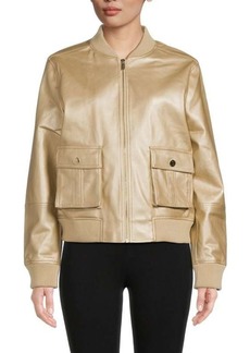 Karl Lagerfeld Metallic Faux Leather Bomber Jacket