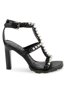 Karl Lagerfeld Midge T Strap Embellished Leather Sandals