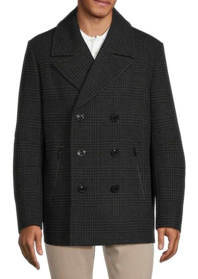 Karl Lagerfeld Plaid Wool Blend Coat