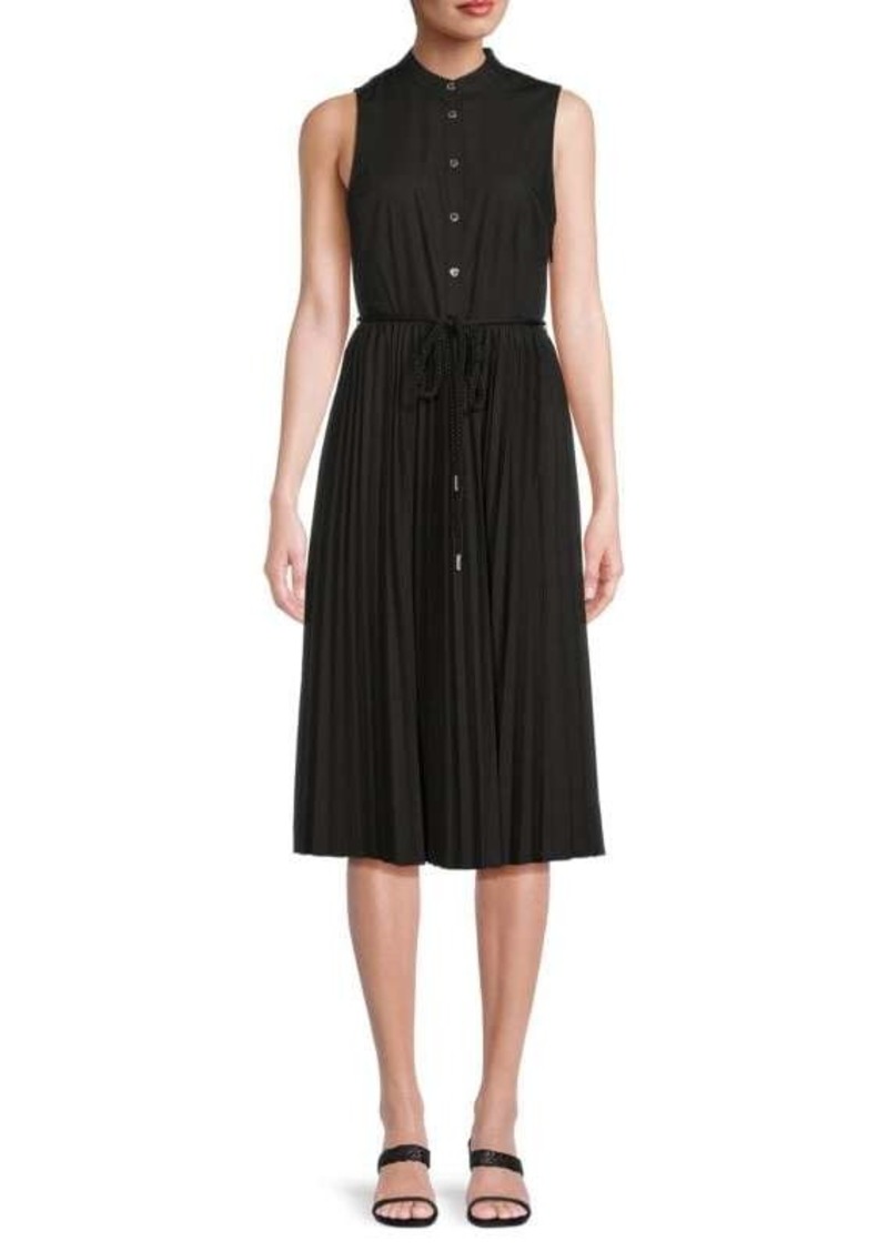 Karl Lagerfeld Pleated Belted Midi Dress