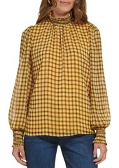 Karl Lagerfeld Puff Sleeve Plaid Top