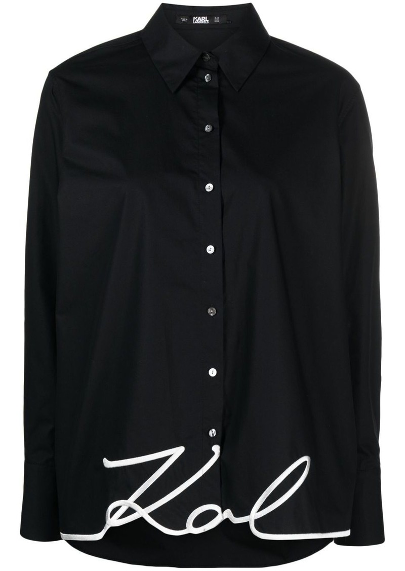 Karl Lagerfeld signature-embroidery organic cotton shirt