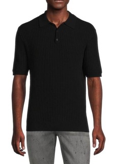 Karl Lagerfeld Solid Ribbed Polo Sweater