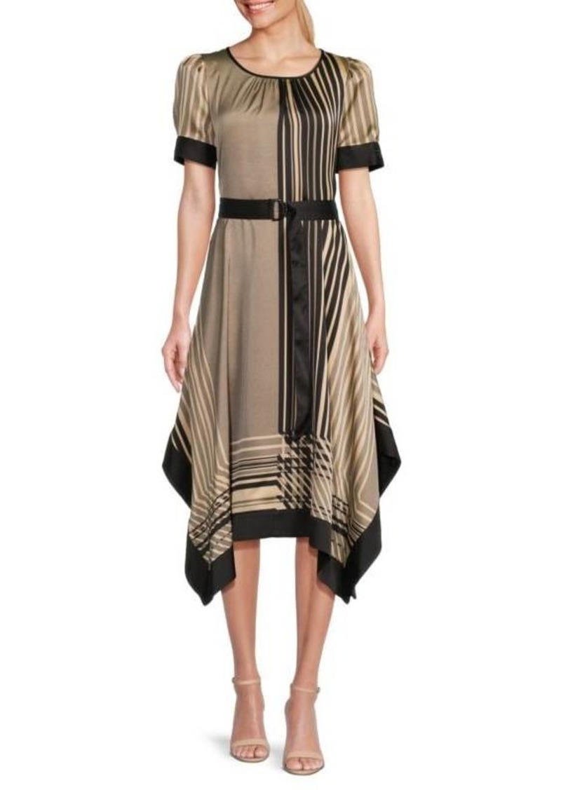 Karl Lagerfeld Striped Belted Midi Dress