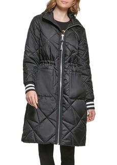 Karl Lagerfeld Striped Cuff Quilted Puffer Jacket