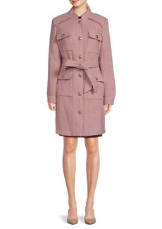 Karl Lagerfeld Textured Belted Wool Blend Tweed Coat