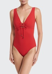 Karla Colletto Lace-Up Front Underwire One-Piece Swimsuit