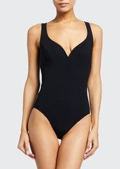 Karla Colletto Ruched V-Neck Underwire Tank One-Piece Swimsuit