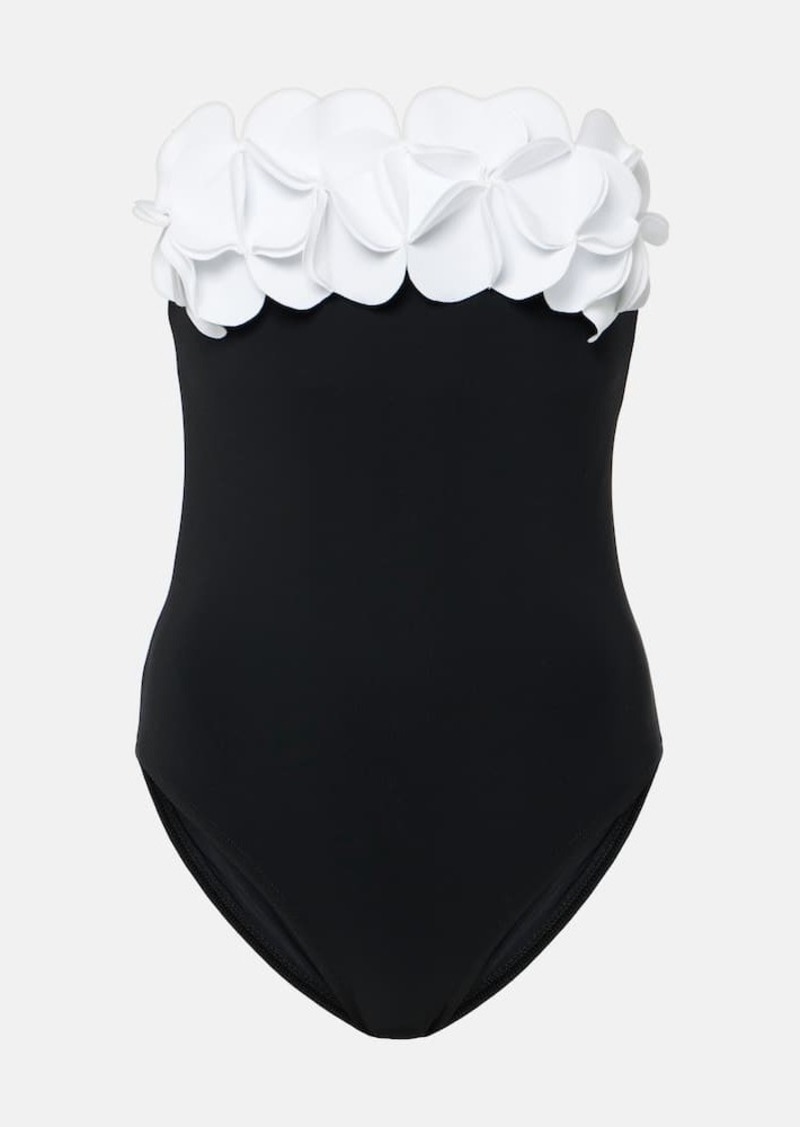 Karla Colletto Tess floral-appliqué strapless swimsuit