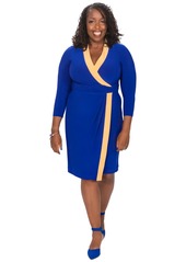 Kasper Colorblocked Faux-Wrap Sheath Dress - White/Royal Blue