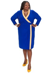 Kasper Colorblocked Faux-Wrap Sheath Dress - White/Royal Blue