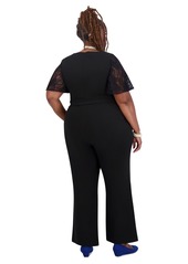 Kasper Lace-Sleeve Jumpsuit, Women's & Plus Size - White