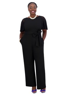 Kasper Lace-Sleeve Jumpsuit, Women's & Plus Size - Black
