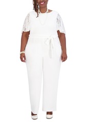 Kasper Lace-Sleeve Jumpsuit, Women's & Plus Size - White