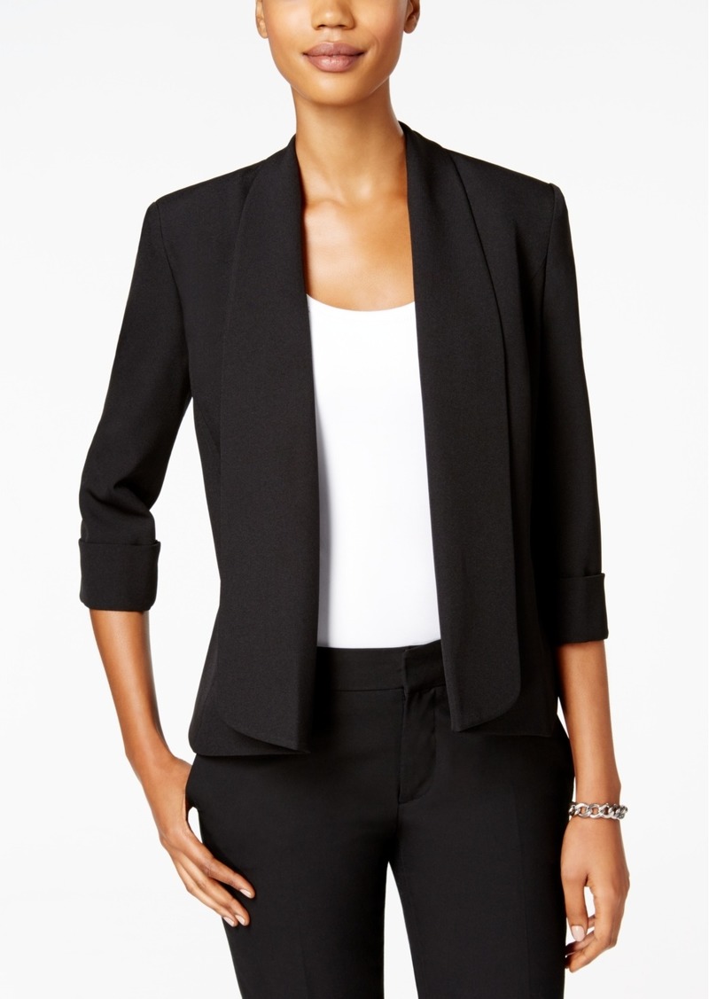 Kasper Open-Front Soft Blazer with Cuffed Sleeves - Black