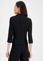 Kasper Open-Front Soft Blazer with Cuffed Sleeves - Black