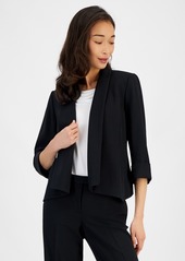 Kasper Open-Front Soft Blazer with Cuffed Sleeves - Black