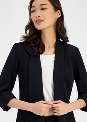 Kasper Open-Front Soft Blazer with Cuffed Sleeves - Black