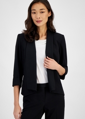 Kasper Open-Front Soft Blazer with Cuffed Sleeves - Black