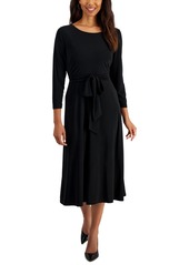 Kasper Petite Belted 3/4-Sleeve Knit Midi Dress - Black