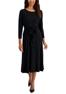 Kasper Women's Belted 3/4-Sleeve A-Line Midi Dress - Black