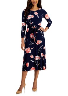 Kasper Women's A-Line Floral-Print Midi Dress - Ksaper Navy/Multi