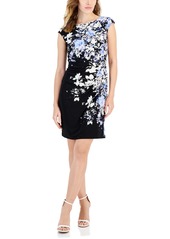 Kasper Petra Printed Boat-Neck Sleeveless Sheath Dress - Black/California Sky Mlt