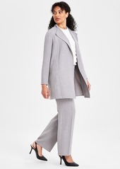 Kasper Petite Long Collarless Open-Front Blazer - Pebble