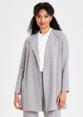 Kasper Petite Long Collarless Open-Front Blazer - Pebble