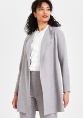 Kasper Petite Long Collarless Open-Front Blazer - Pebble