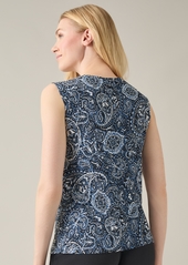 Kasper Petite Printed Sleeveless Cowlneck Blouse - Blue Heron