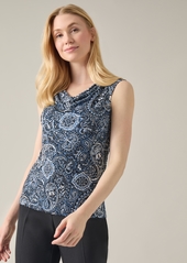 Kasper Petite Printed Sleeveless Cowlneck Blouse - Blue Heron