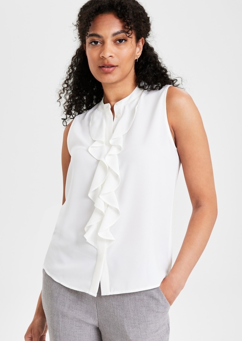 Kasper Petite Sleeveless Button-Front Ruffle Blouse - Vanilla Ice