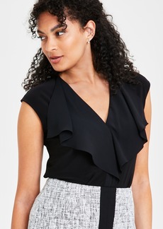 Kasper Petite Sleeveless Ruffled V-Neck Top - Black