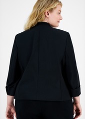 Kasper Plus Size 3/4-Sleeve Collarless Blazer - Black