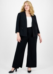 Kasper Plus Size 3/4-Sleeve Collarless Blazer - Black