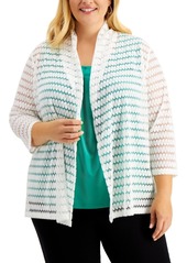 Kasper Plus Size 3/4-Sleeve Crochet Cardigan