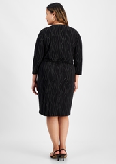 Kasper Plus Size 3/4-Sleeve Knit Wrap Dress - Black/gold